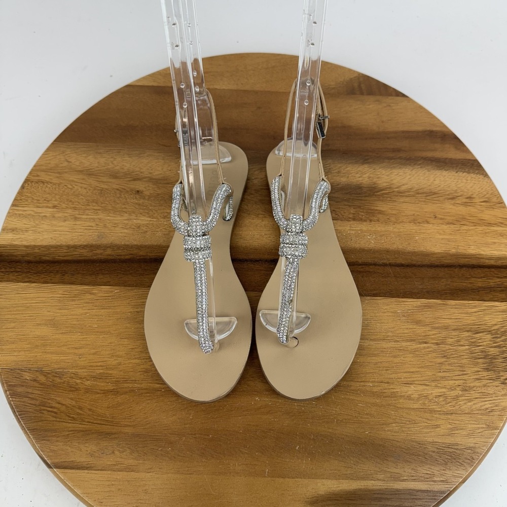 Womens Schutz‎ Pearly Crystal Embellished Beige Thong Slingback Sandals Size 6 B